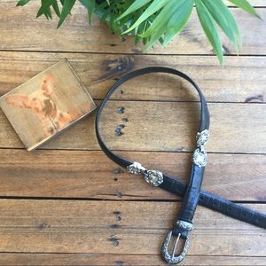 Brighton Vintage Black Silver Crocodile Belt